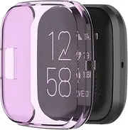 Turnwin intended for Fitbit Versa 2 Case, Soft TPU Silicone Protector intended for Versa 2 Accessories Screen Protector Frame Scratched Resistant Protector Cover Case intended for Versa 2 Smart Watch (Purple)