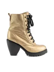 Gold Platform Heeled Boots with Shearling