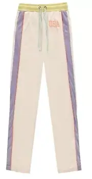 USA Sporty Track Pants Unisex Color Block Spirit Jersey Medium Side Stripe Beige