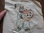 Vintage 1950's Hand Embroidered Halloween Quilt Block