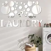 Zonon 3D Acrylic Mirror Wall Stickers Laundry Room Mirror Decal Circle DIY Wall Sticker Laundry Room Decorative(Silver)
