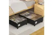2Packs Under Bed Storage with Wheels, Containers, Dust Lid, Zippers for Bedroom Clothes Shoes Blankets Toys