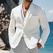 Men's Linen Blazer Sport Coat Casual Daily Vacation Fashion Summer Spring Linen Cotton And Linen Solid Color Comfy Single Breasted Two-button Blazer White Beig