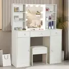 Dressing Table Stool Set with LED 3 Light Modes Mirror Vanity Make up Desk White