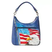 Anuschka Hand-Painted Leather Hobo American Stars and Stripes