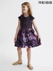 Reiss Purple Serafina 9-12 yrs Scuba Floral Printed Dress (D43728) | $110