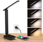 Addtam LED Desk Lamp, Power Strip with 3 Outlets 4 USB Charging 10 FT, Black
