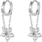[Reffeer] Solid 925 Sterling Silver Flower Chain Drop Earrings Hoop for Women Teens Huggie Hoop Dangle Earrings Chain