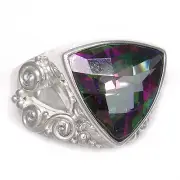 Offerings Sajen 925 Sterling Silver Large Faceted Mystic Topaz Ring Size 10