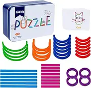 Jigsaw Sticks Rings Puzzle – Creative Wooden Puzzle Blocks and Stacking Rings for Children | -Inspired Learning Toy for 3 Years and Up, Color Matching Construction Game for Kids’
