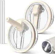 2 Pack 40 OZ Tumbler Flip Straw Lid Replacement Fit for Stanley Quencher, Reusable Tumbler Cover, Leak Proof Splash Resistant Tumbler Lids with 2 Straws, Compatible with Stanley Cup, Beige