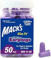 Mack's Slim Fit Soft Foam Earplugs, 50 Pair - Small Ear Plugs for Sleeping, Snoring, Traveling, Concerts, Shooting Sports & Power Tools