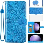 [Asuwish] Mobile Phone Case for Samsung Galaxy S23 FE 5G Case with Glass Film Screen Protector and Card Slot Foldable Leather Wallet Stand S 23 S23FE 23FE Mobile Phone Cases Protective Mobile Phone Case