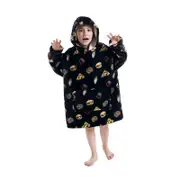 Cartoon one-piece flannel pajamas with hood, warm robe, warm lazy blanket, parent- outfit - sandwich