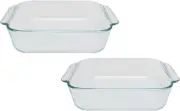 Pyrex 222 Square Clear Glass Baking Dish - 2 Pack Made in the USA