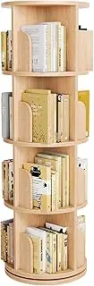 Claiks 4-Tier Solid Wood Rotating Bookshelf, 360° Spinning Bookcase Tower, Space-Saving Vertical Book Storage Organizer with Sturdy Construction for Home & Office, Nature