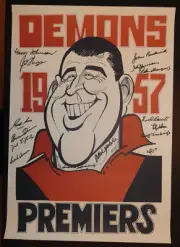1957 Melbourne Signed Premiers Weg Poster 14 signatures CoA Demons Premiership