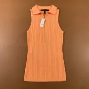 WHBM Womens Size Small Peach Ray of Light Rib Knit Half ZIp Halter Top NWT