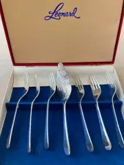 Vintage Sheffield England Leonard Dessert Forks & Pie / Cake Server set with Box
