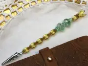 Bug's Homemade Beaded Designer Roach Clip 6” Long - Green/Gold w/Crown