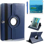 Case for Samsung Galaxy Tab S 10.5 Inch 2014 (SM-T800 SM-T805), 360 Degree Rotating Stand Smart Protective Case with Stylus Pen, Screen Film (Deep Blue)