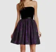 $195 Aidan Mattox Women's Purple Black Silk Contrast A-Line Party Dress Size 8