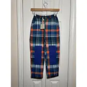 NEW Wander and Wonder Boys Plaid Pants 11-12Y Cotton Orange Blue Drawstring