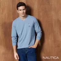 在飛比找momo購物網優惠-【NAUTICA】男裝 鯊魚圖騰刺繡V領長袖T恤(藍)