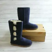 Koolaburra by Ugg Girl's Suede Tall Winter Boots Size 3 Navy Blue Faux Fur