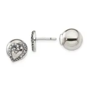 Sterling Silver Polished W/Cz Heart Front Back Post Earrings