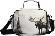 Retro Moose Rock Insulated Lunch Box for Women Men - Ideal for Work, Picnics - Includes Adjustable Shoulder Strap