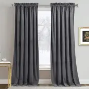 RYB HOME Grey Velvet Curtains 84 inches - Super Soft Blackout Curtains Thermal
