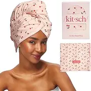 Kitsch XL Microfiber Hair Towel Wrap for Women - Microfiber Towel, Super Absorbent, Quick Dry, Anti-Frizz - for Long and Short Hairs, Turbans for Women, Wet and Curly Hair Wrap - Cherry Print