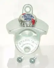 STARR BOTTLE OPENER Pabst Blue Ribbon & MAGNETIC CAP CATCHER Wall Mount Bar Beer