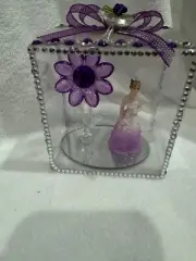 Small PlexiGlass Dark Purple Flower w/Purple Dress Girl Figurine sz 3"x3"