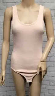 NWT YUMMY L BLUSH ROSE MAUVE PINK RIBBED BRUSHED FLEECE SWEATER TANK BODYSUIT