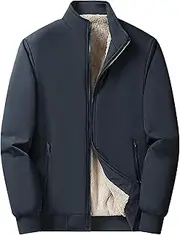 [Gsywaipei] Men's Zip Fleece Velvet Jacket Thicken Zipper Pocket Windproof Male Jackets Slim Fit Warm Lined Winter Outwear, Navy Blue, Large