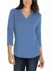 NWT Women's ORVIS Linen Blend V-Neck Shirt Top 3/4 Sleeve Blue Green Lilac