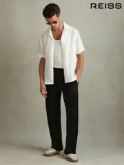 Reiss Black Malin Elasticated Plisse Trousers (N22864) | $195
