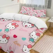v910 Hello Kitty 3-Piece Twin Bed Set - Includes 1 Single Comforter And 2 Pillowcases Bedding - Fade Resistant Microfiber - Hello Kitty io910