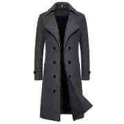 Mens Double Breasted Trench Coat Wool Blend Autumn Winter Solid Casual Slim Fit Long Jacket Wool Coat Fashion Mens Clothing grey L
