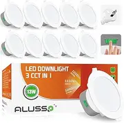 ALUSSO LIGHTING 13W LED Downlight 1150lm Warm Natural Cool White 3000K 4000K 5700K Changeable Dimmable Flat White Round 90mm Cutout Recessed Ceiling Spot Light 230V IP44 Waterproof 10Pack