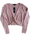NWT Lulus Pink Long Sleeve Crop Soft Knit Sweater M Top Mauve Twist Front Light