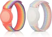 2 Pack Kids Wristband for AirTag, Nylon Watch Band GPS Tracker Holder Protective Case Compatible with Apple Air Tag, Adjustable Anti-Lost Bracelet for Toddler Baby Children Elders