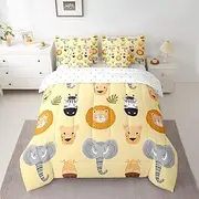 Feelyou Kids Zoo Animal 7 Piece Bedding Set Twin Size Cartoon Animal Bed in a Bag for Boys Girls Teens Toddler Cute Lion Elephant Zebra Comforter Set with Sheets Yellow Bed Set