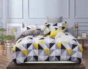 Geometric Quilt/Doona/Duvet Cover (Super King Size Bed) M421 Grey Yellow