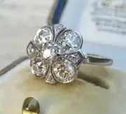 1.90CT Round Cut Diamond Vintage Cluster Flower Jewelry Ring 14K White Gold FN
