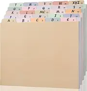 1 Set 25 Alphabet File Dividers A-Z Top Tab File Guides Letter Size 1/5 Cut Tab Manila Alphabetical File Organizer File Cabinet Dividers for Work Office Home School and Desk Organizer(Classic Color)