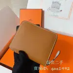 二手 HERMES 愛馬仕 SILK IN 37 GOLD 金棕色 大象灰 絲巾 拉鍊 6卡 零錢 短夾 錢包