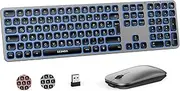seenda Wireless Keyboard Mouse Set, Rechargeable with 3-Colour Lighting, Ultra Thin Quiet 2.4G Wireless Keyboard with Mouse, Full Size for Windows, PC, Laptop, Black and Grey
